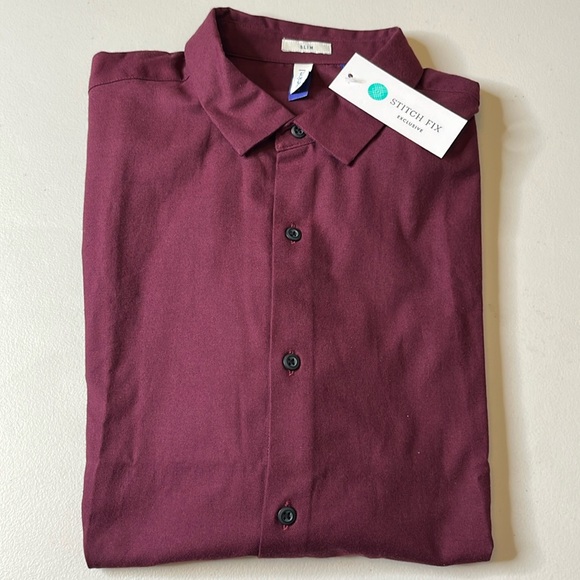 Stitch Fix burgundy maroon button-down long sleeve shirt ARTEFACT slim large - Picture 1 of 8